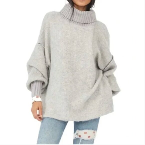 Free People Milo Oversized Tunic Sweater in Heather Grey size S - Picture 1 of 11